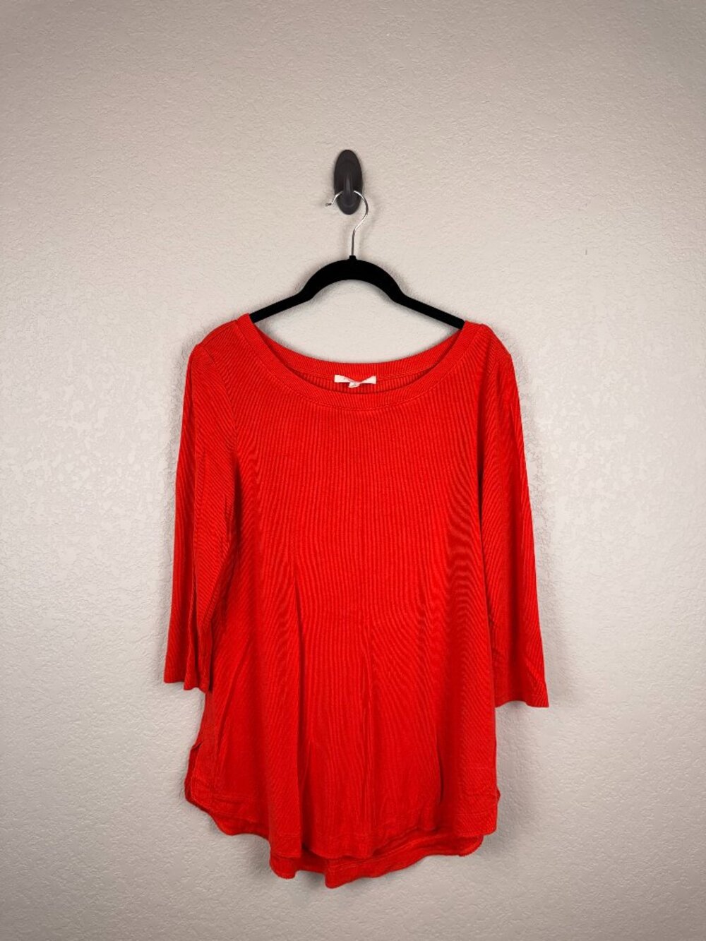 Pure + Good Women's Red Orange Ribbed 3/4 Sleeve Scoop Neck Tunic Top Small